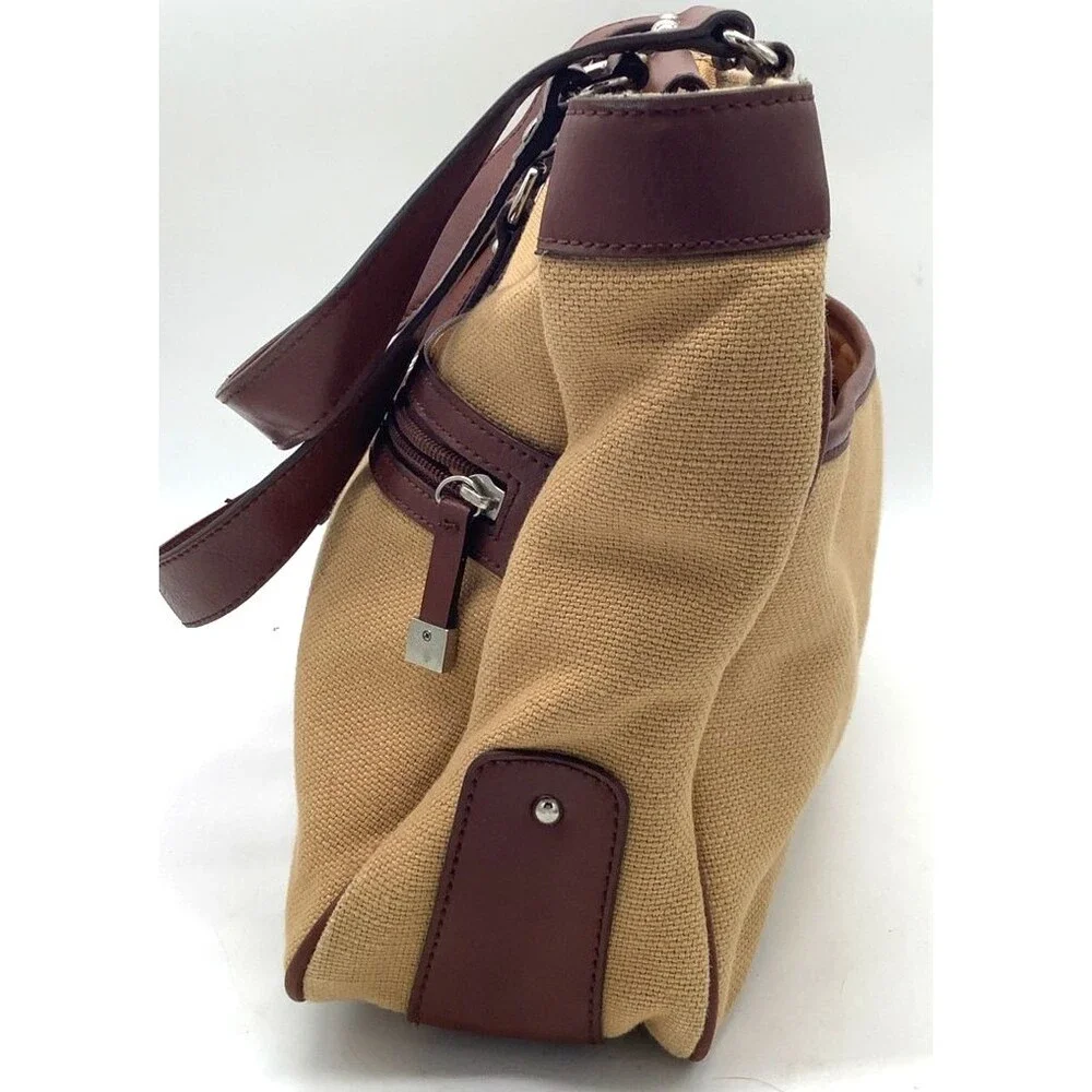 Vintage Etienne Aigner Two Tone Canvas Leather Purse Satchel Bag Top Handle EUC
